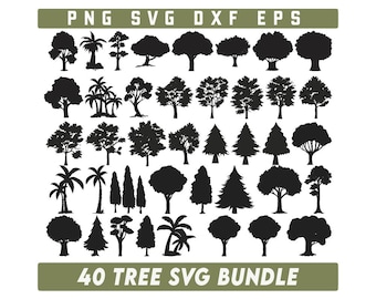 Tree Svg Bundle, Tree Silhouette, Tree Vector, Summer Tree Svg, Winter Tree Svg, Tree Clipart, Tree Cut File For Circut,Pine Tree Silhouette