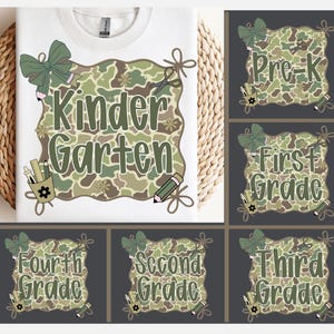 Camo Back to School Bundle Png, First Day PNG, Pre-K to Third Grade Png, Kindergarten png, First Day PNG, Preppy Back To School, Camouflage
