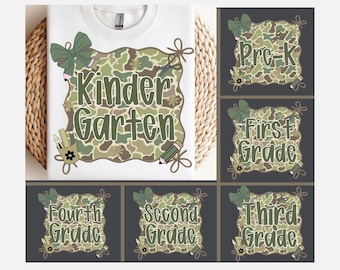 Camo Back to School Bundle Png, First Day PNG, Pre-K to Third Grade Png, Kindergarten png, First Day PNG, Preppy Back To School, Camouflage