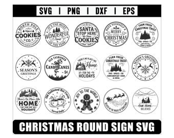 Kerst ronde bord SVG-bundel, rond houten bord, gesneden bestand SVG, Xmas deurhanger decor, vintage boerderij teken SVG, kerstdecor