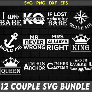 Paar SVG Bundle, passendes Paar svg, Paar svg für Shirt, Valentine svg, His and Hers svg, Ehemann Wife svg, Crafts, Eps Png Dxf