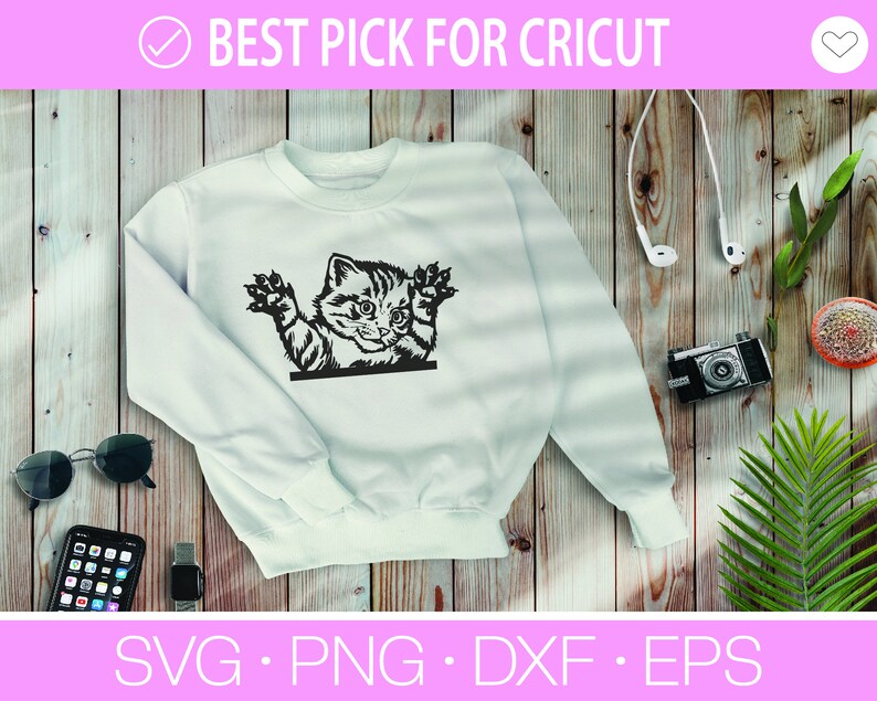 Kikande katt Svg, Katt SVG, Svart katt svg, Kikande katt clipart, Kikande katt SVG, Randiga kattungar Svg, Päls kattunge Svg, Katt clipart, Rolig katt bild 7