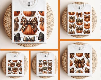 Leopard Pumpkin Coquette bow png print, retro halloween png, trending png, Fall bow png soft girl png, Pumpkin girly png, leopard pumpkin