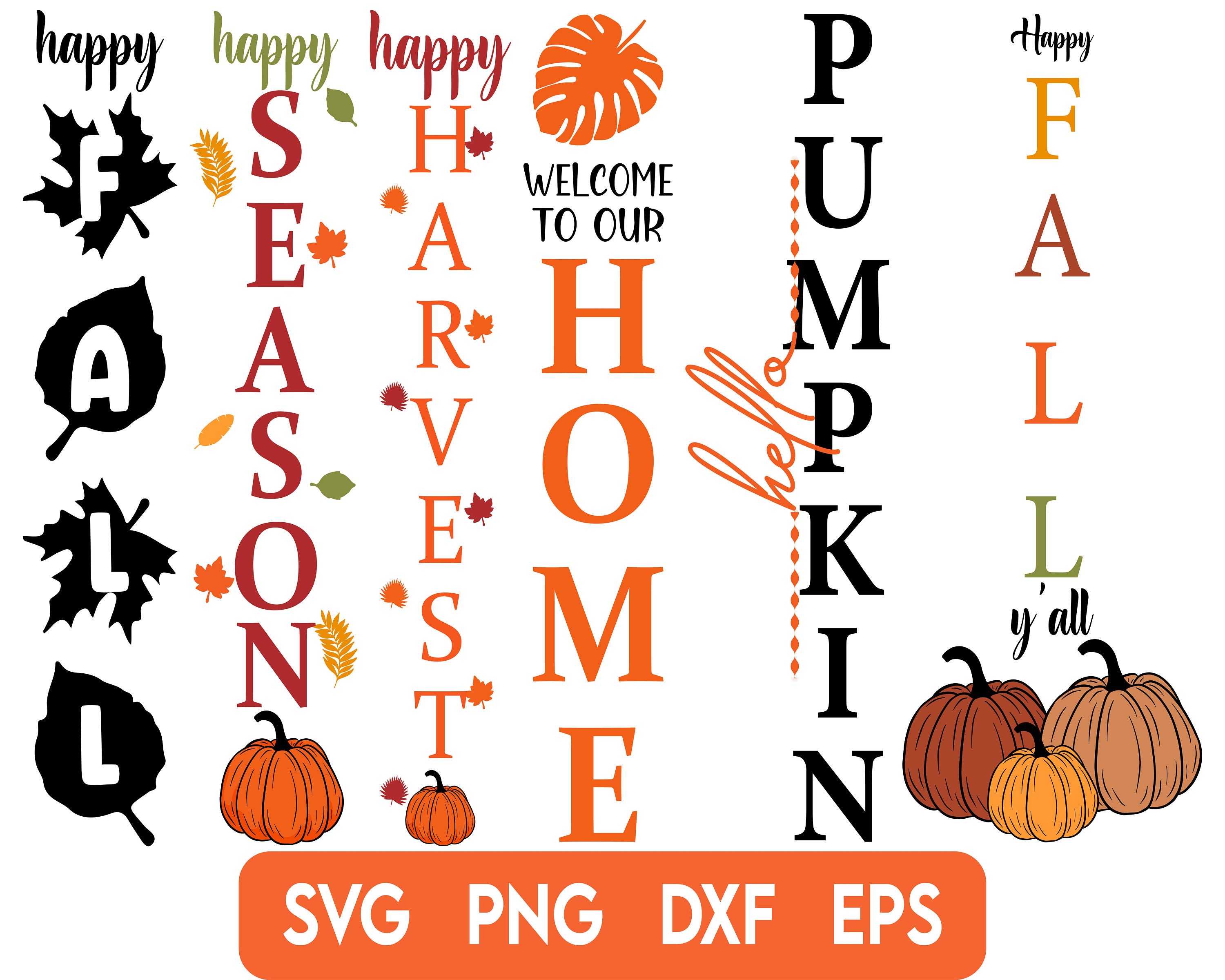 Fall Porch Sign Svg Bundle, Welcome Fall Svg, Halloween Svg, Autumn ...