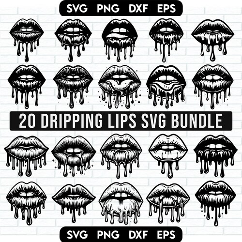 Paquete svg de labios goteando, Labios goteando SVG, Labios SVG, Melanin Svg, Silueta goteando, Silueta de labios, Labios goteando Paquete Png