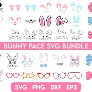 Bunny Face Svg Bundle, Pâques Svg, Osterhase Svg, Bunny Face Set Easter, Bunny Easter Svg, Bunny Png, Easter Bunny Svg, Bunny Cut Files