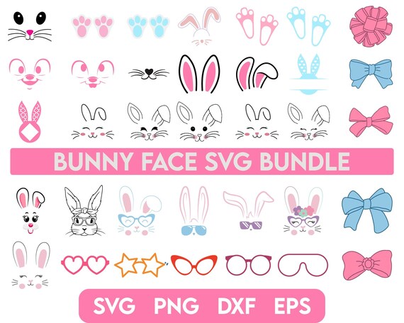 Bunny Face Svg Bundle, Easter Svg, Osterhase Svg, Bunny Face Set Easter, Bunny Easter Svg, Bunny Png, Easter Bunny Svg, Bunny Cut Files