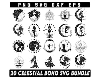Celestial Boho SVG Bundle, Witchy svg, Mystical svg bundle, celestial svg for cricut, boho svg, tarot svg, Crystal svg, Woman Moon Star Sun