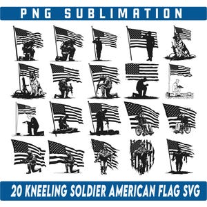Paquete SVG de soldado arrodillado, SVG del Día de los Caídos, SVG de la bandera estadounidense, SVG del Día de los Veteranos, SVG de soldado, Bandera desgastada, SVG de EE. UU., SVG militar