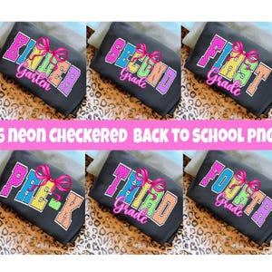 Preppy Back to School Floral Bundle, Neon Varsity First/ Second/ Third Grade Png Bundle, Preppy Back To School Png, Pre-k Colorful School
