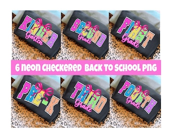 Preppy Back to School Floral Bundle, Neon Varsity First/ Second/ Third Grade Png Bundle, Preppy Back To School Png, Pre-k Colorful School