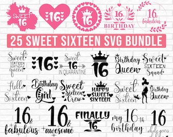女の子の誕生日 SVG、誕生日チーム SVG、16 歳、カット ファイル Cricut、シルエット、Sweet Sixteen SVG、Sweet 16 SVG、誕生日の女の子 SVG、誕生日 SVG