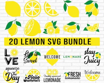 Paquete de svg de limón, Svg de verano, Svg de limonada, Hola svg de verano, Imágenes prediseñadas de limón, Limón en capas, Cricut, Archivos de corte de silueta