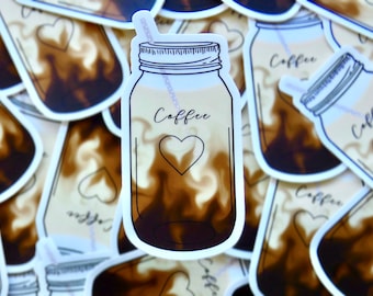 Iced Coffee In Mason Jar Stickers | Laptop Stickers | Decal | Waterproof Sticker | Coffee Love | Iced Coffee | Vinyl sticker | Coffee Gift