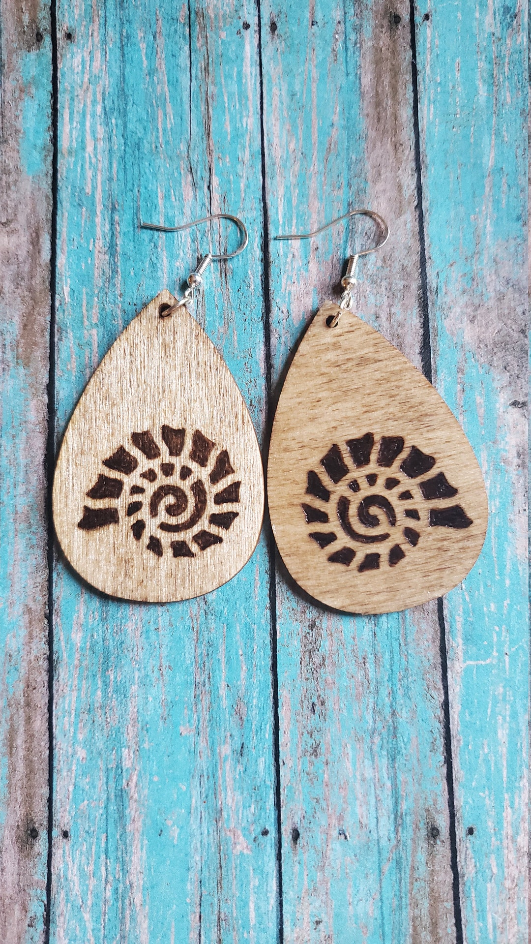 Drop Shape Shellin Sea Shell Wooden Tear Drop Shape Earrings - Etsy