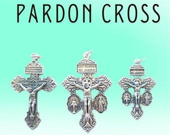 Pardon Cross - Medalla de Perdón - Catholic Gift - Sacramental - Indulgence Crucifix w/ St. Benedict & Miraculous Medals - Pardon Crucifix