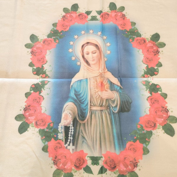 Chalina LLama de Amor - Flame of love - Imaculate Heart manto de la Virgen Virgin Mary Mantel - veil rebozo - mantel - catholic scarf