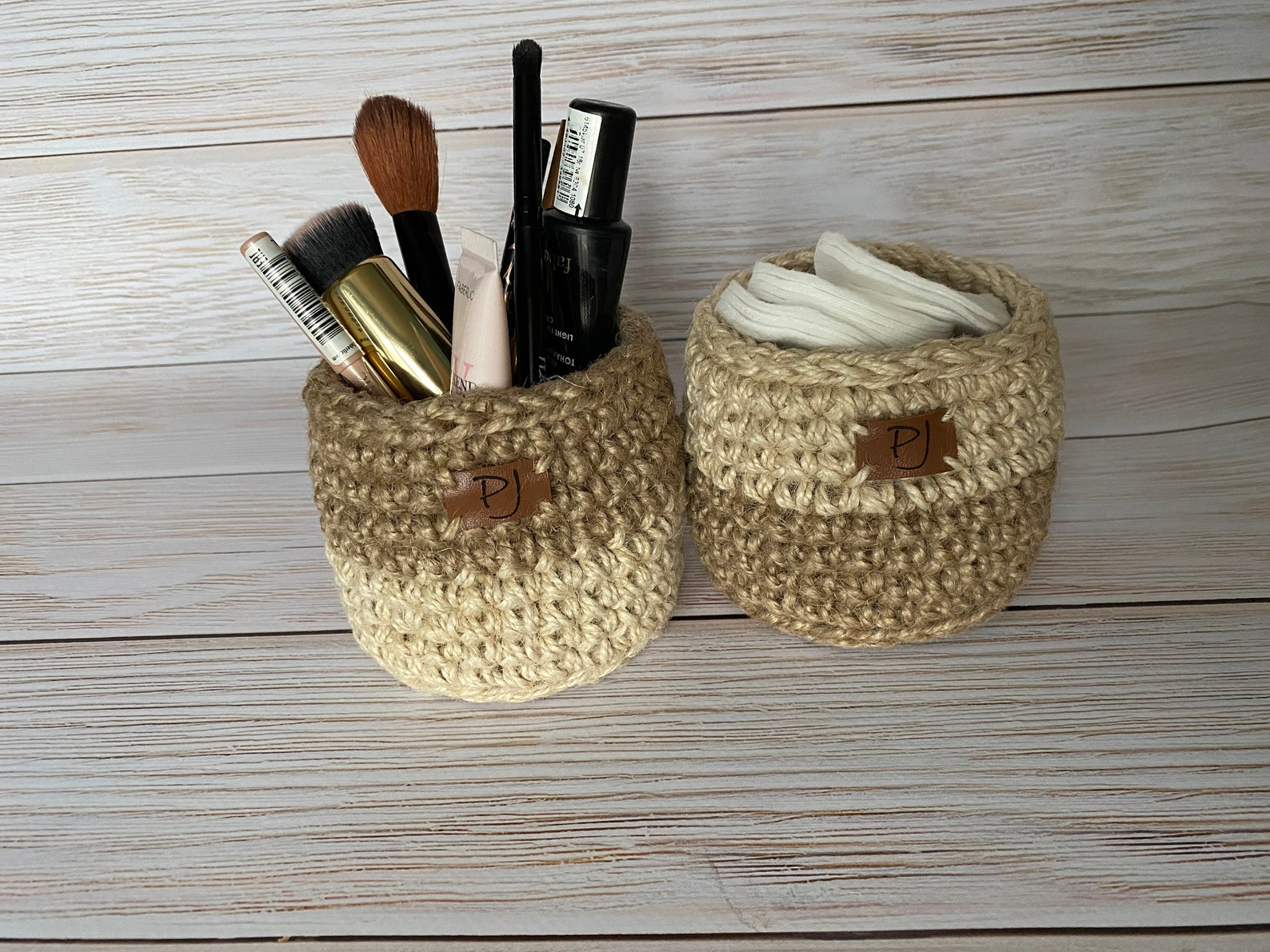 Set of 2 Jute Baskets for Bathroom Basket Storage Makeup Etsy