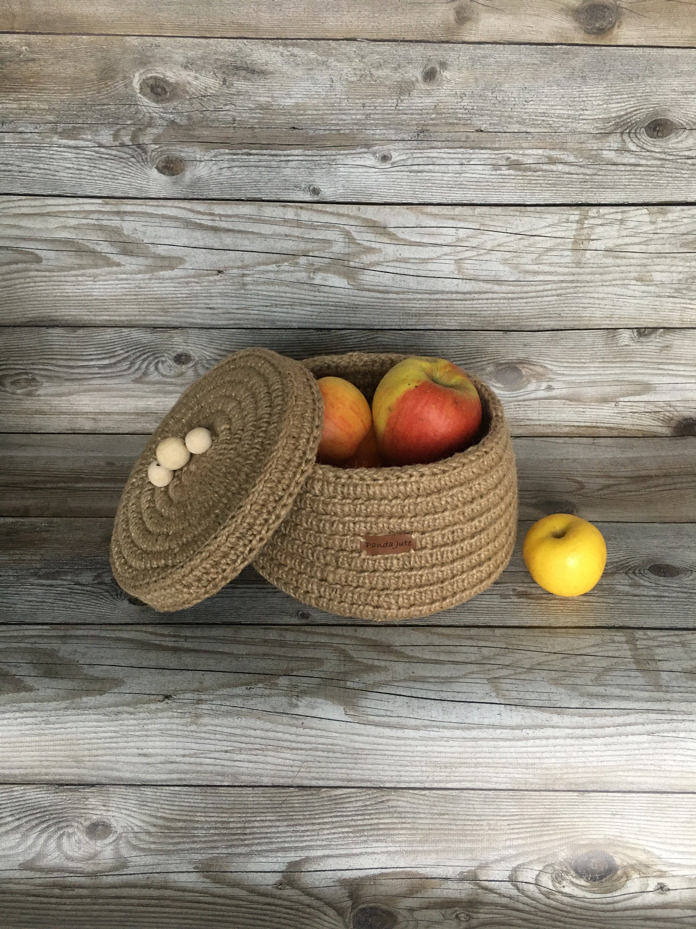 Cesta de almacenamiento con tapa y cuentas de madera cesta Etsy