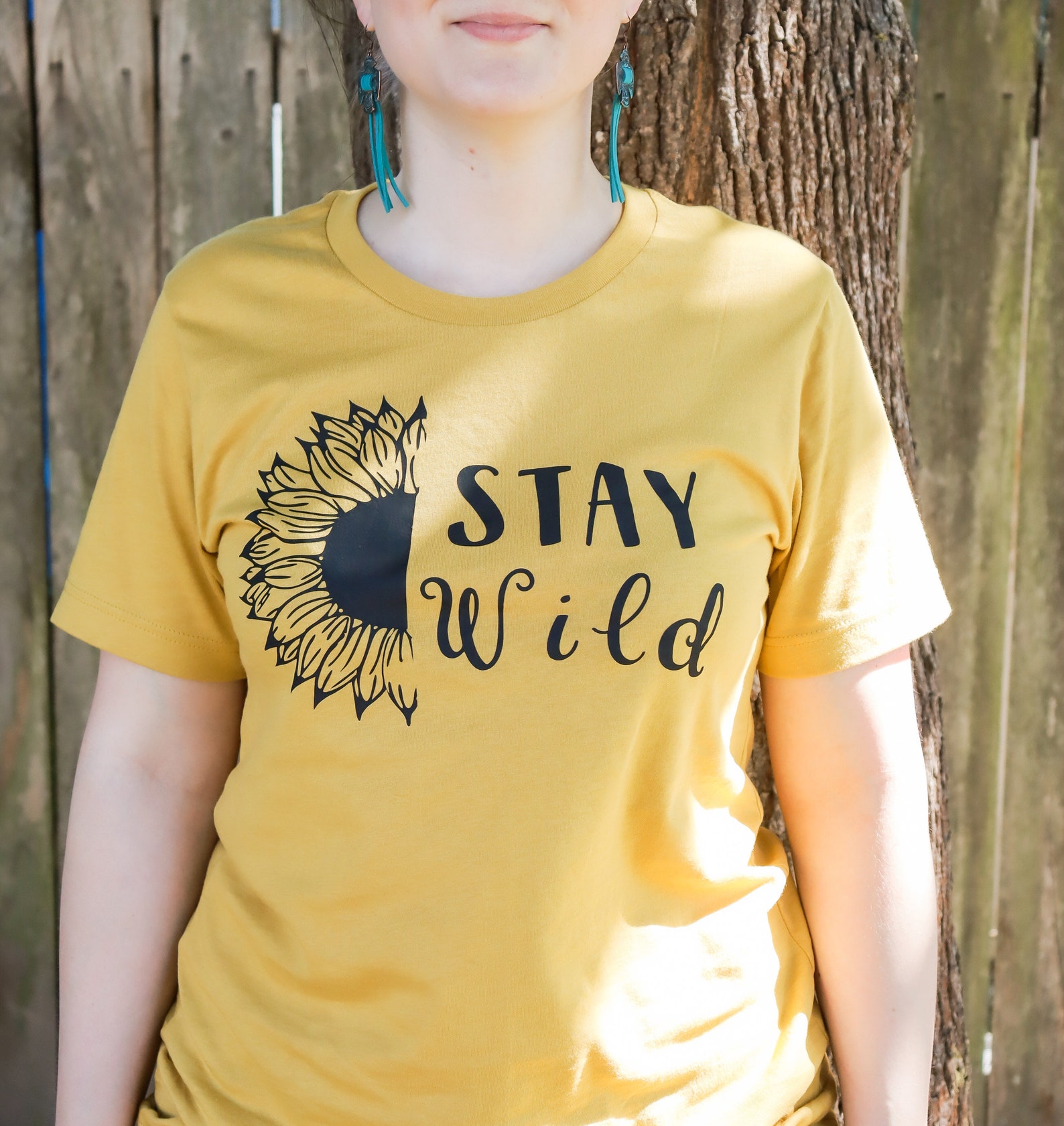 Womens Mustard Yellow Stay Wild Sunflower Shirt Sunflower Etsy