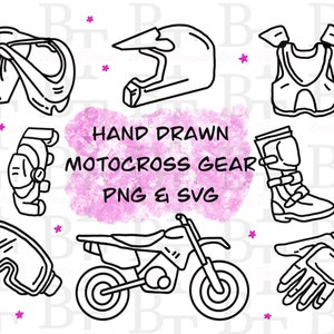 Attrezzatura da motocross disegnata a mano Png e Svg, Dirt Bike Png Svg, Moto Apparel Svg, Racing Png, Solo download digitale