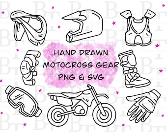 Ręcznie rysowany sprzęt motocrossowy SVG PNG: Wyścigi motocyklowe (pobieranie cyfrowe)