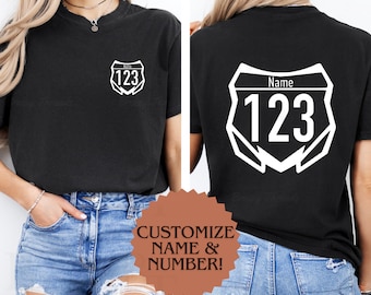Spersonalizowana koszulka z numerem motocrossowym, spersonalizowana odzież do jazdy terenowej, wygodna koszulka unisex w kolorach