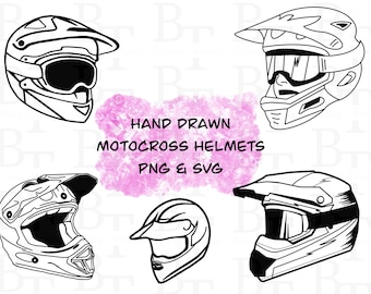 Ręcznie rysowana grafika kasku motocrossowego: SVG, PNG (pobranie cyfrowe)