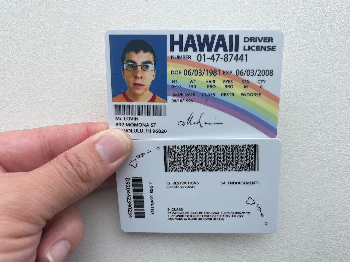 Mclovin Driving License hawaii SUPERBAD Plastic ID Card Etsy Denmark