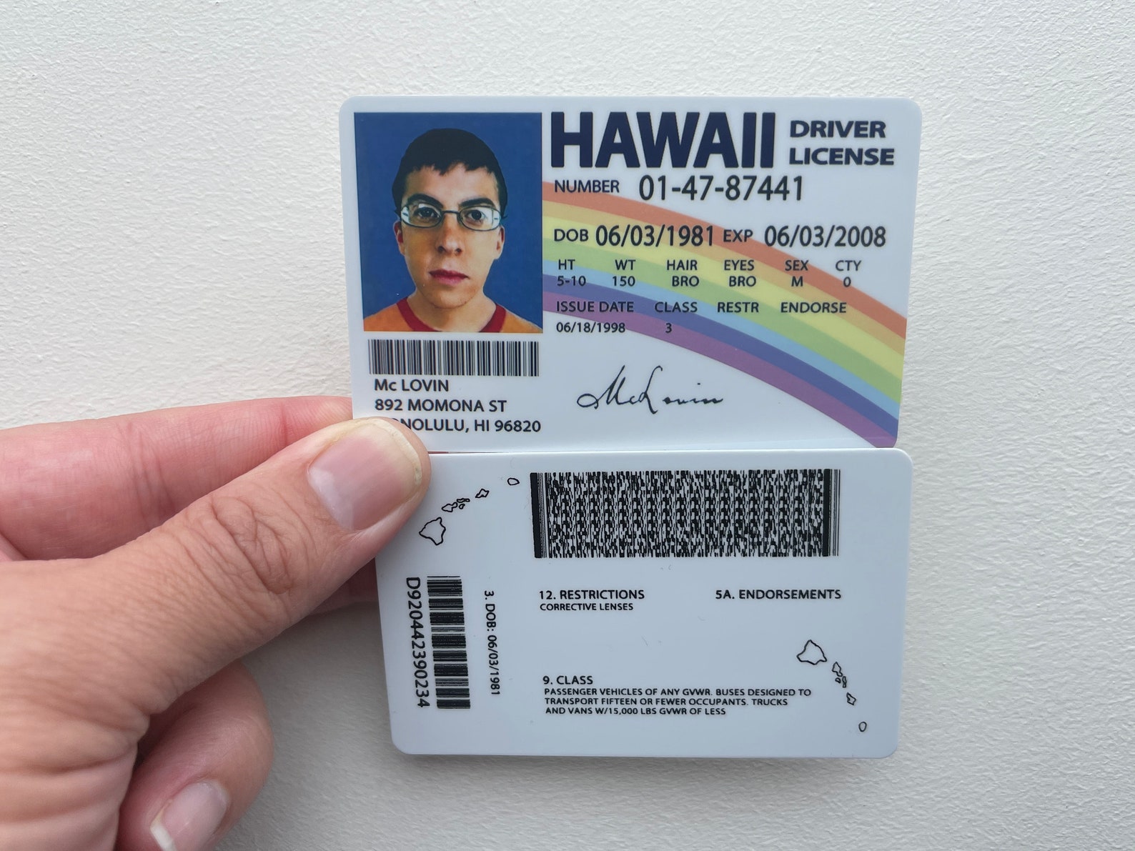 Mclovin Driving License hawaii SUPERBAD Plastic ID Card Etsy Denmark