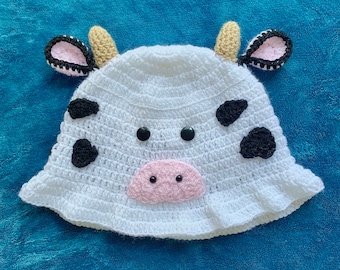 Cow Bucket Hat Crochet Cow Hat Moo 