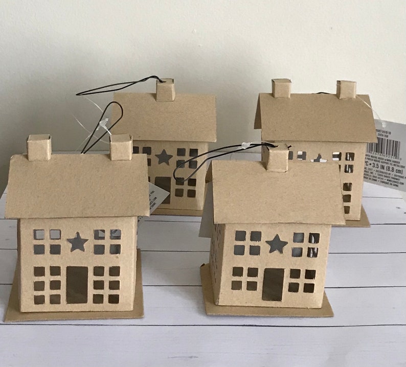 Set of 4 Mini Paper Mache House Ornaments 2 Different Styles Etsy