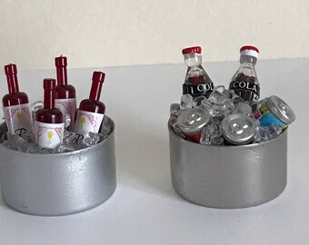 Tin Pail Filled with Ice and Soda Cans ~ IM65462 Dollhouse Miniature Tub 