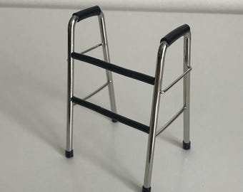 Miniature Dollhouse 1:12 Scale Metal Walker, Mini Medical Equipment