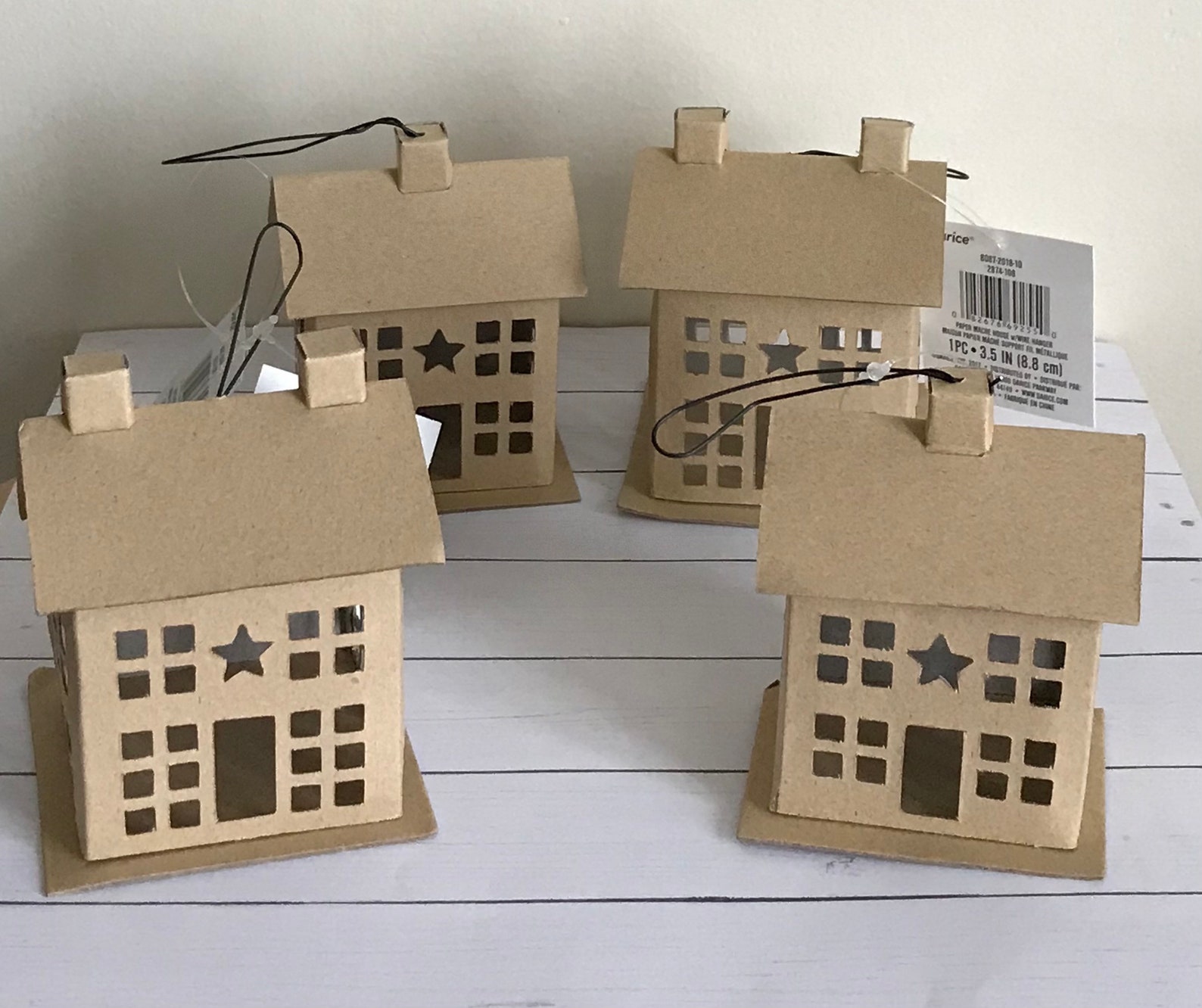 Set of 4 Mini Paper Mache House Ornaments 2 Different Styles Etsy