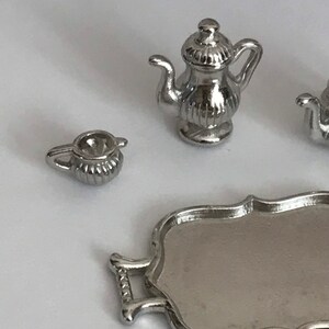 Silver Teapot Set 1:12 Doll House Kitchenware Classic Silver Teapot &Plate
