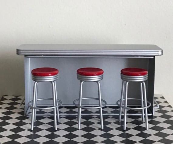 1950s Diner Counter Silver Bar W/ Barstools Miniature - Etsy Denmark