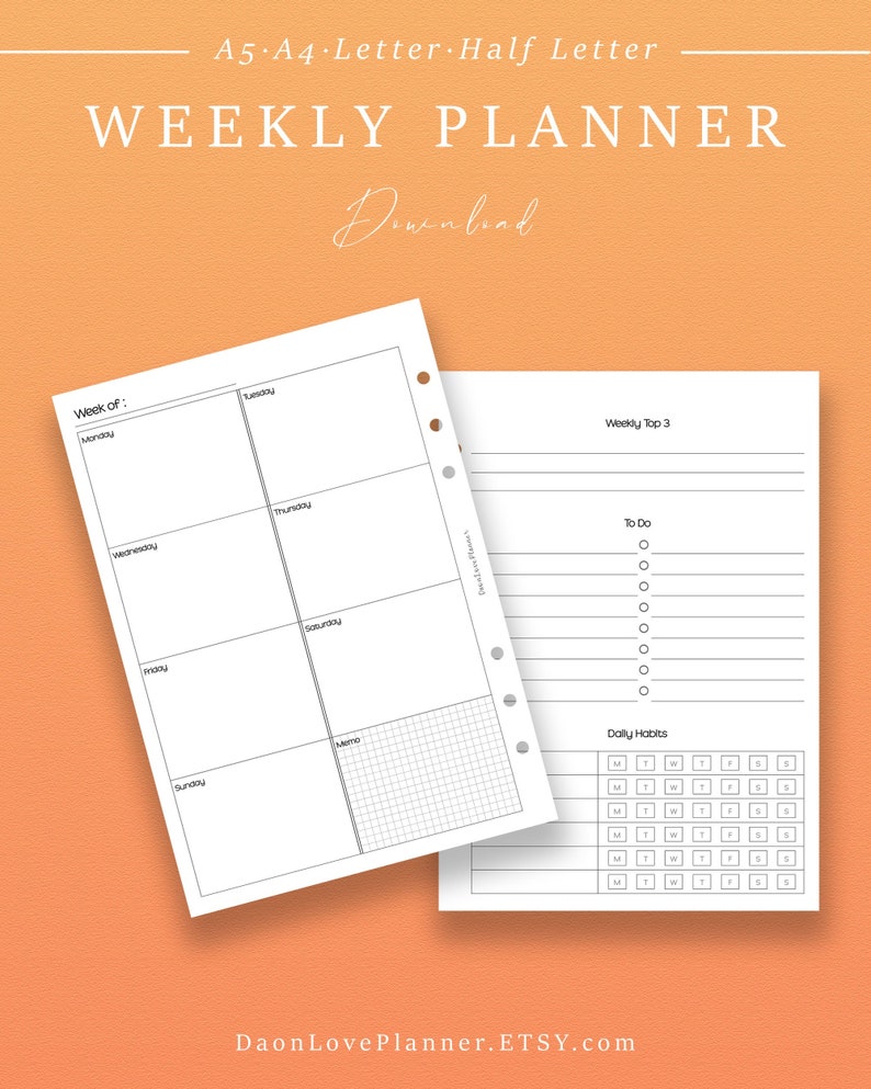 Printable Undated Weekly Planner Weekly Bullet Journal Bujo - Etsy
