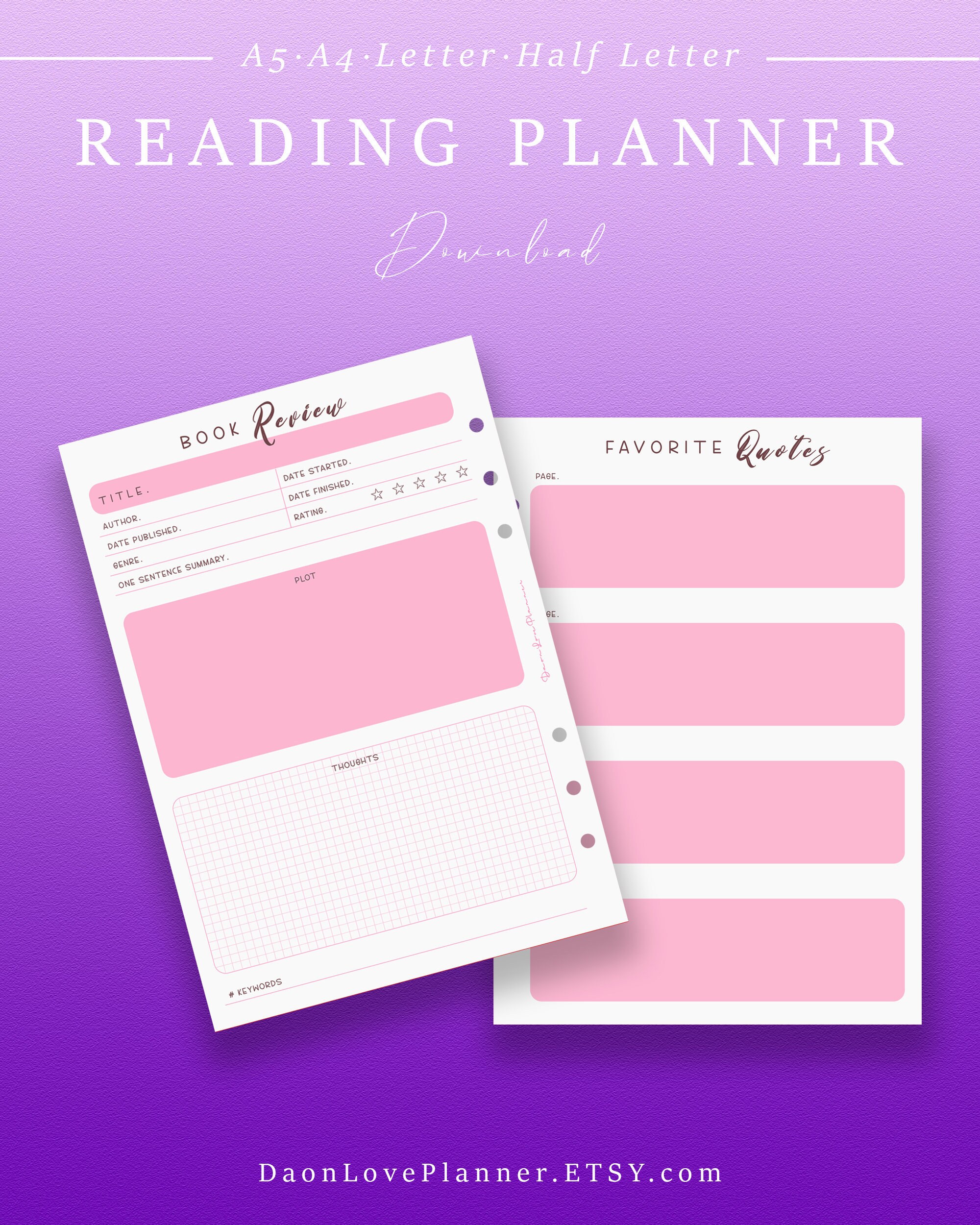 Printable Reading Planner Set at a Glance Reading Journal - Etsy UK