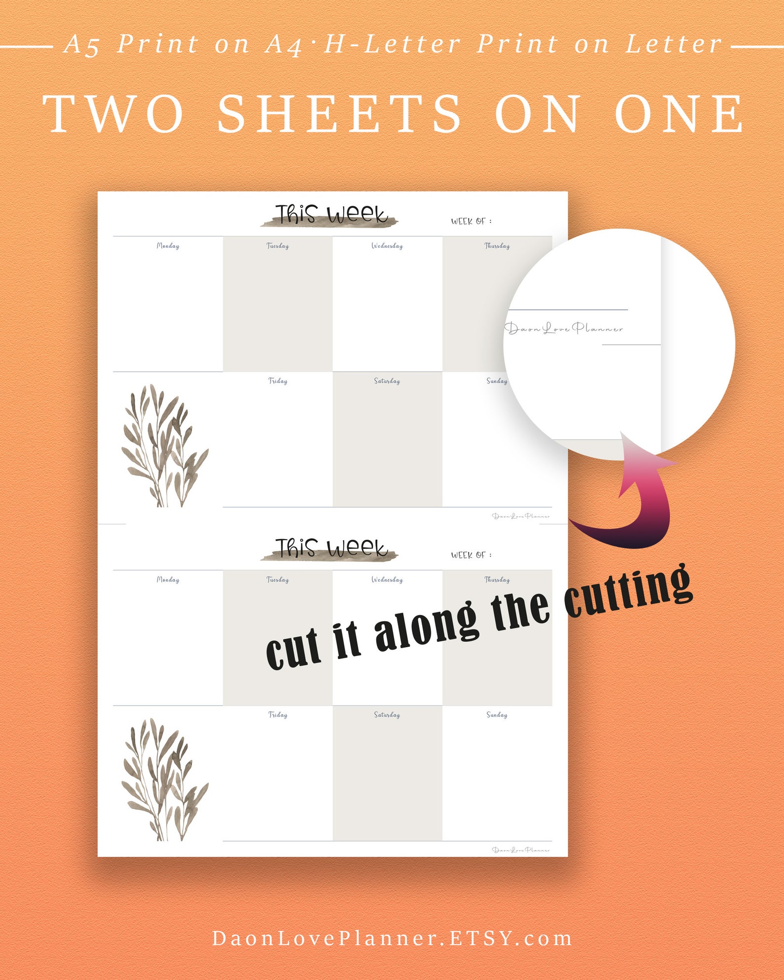 Printable Weekly Planner Horizontal Template PDF | Etsy