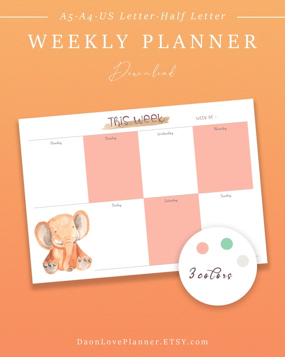 printable weekly planner horizontal template pdf etsy