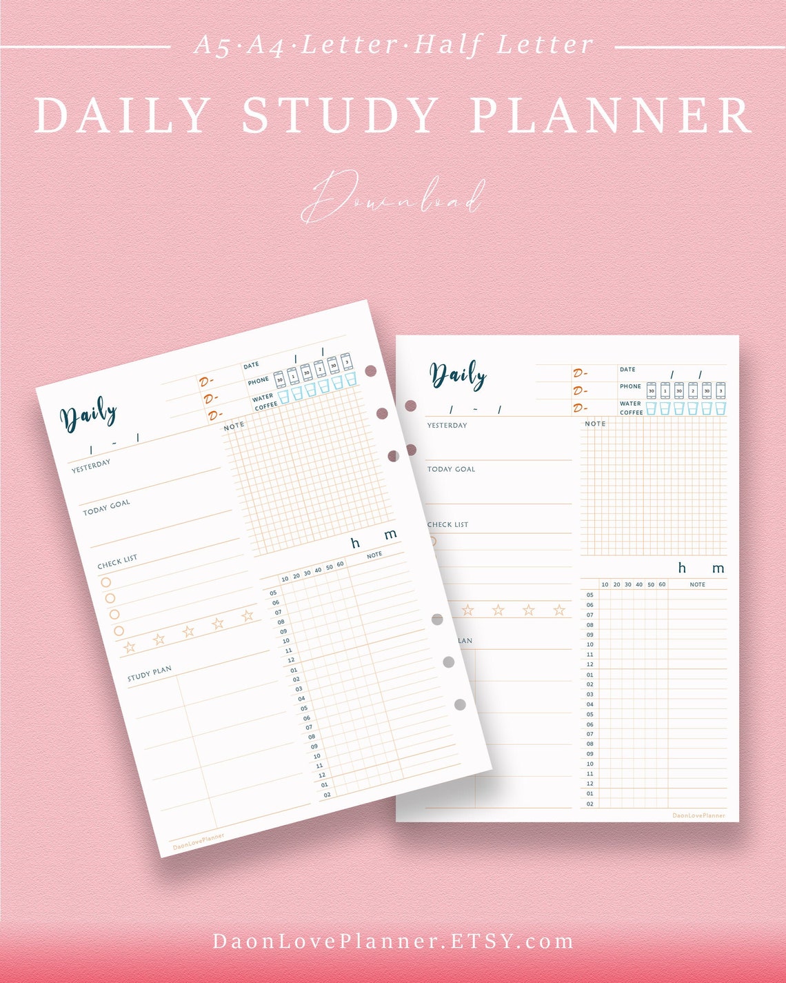 Printable daily study planner study management template etsy