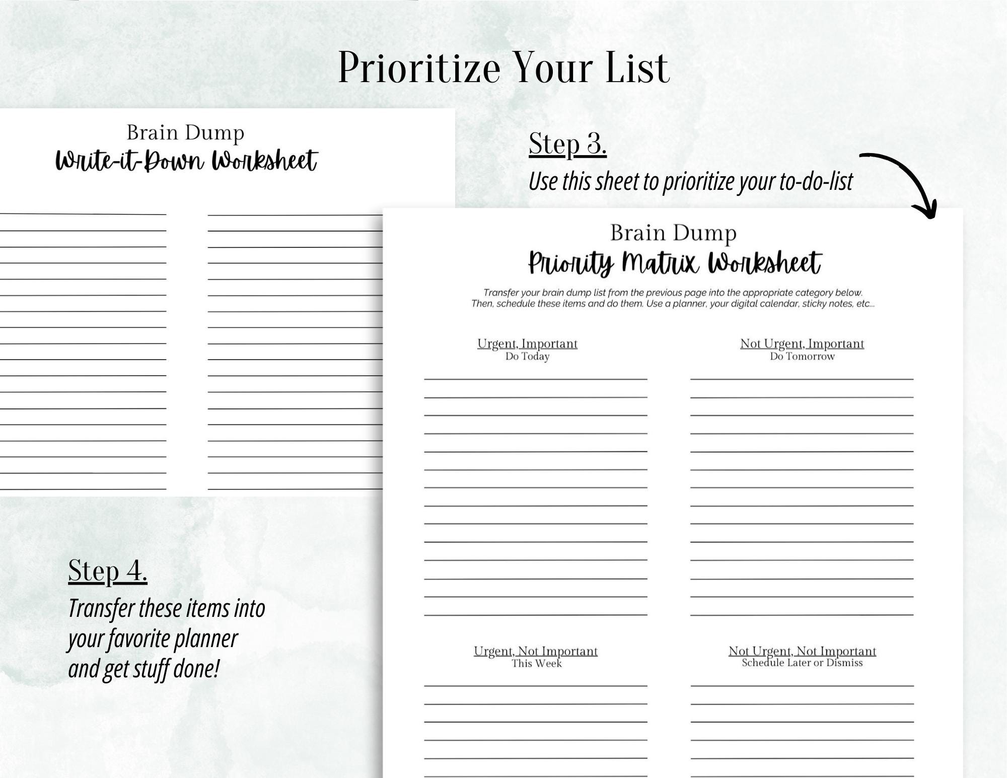 Brain Dump Printable Bundle: Priority Matrix, Trigger List (PDF) - Etsy