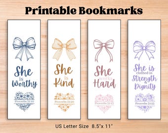 Coquette Bow Christian Bookmark Set, Proverbs 31 (Printable)