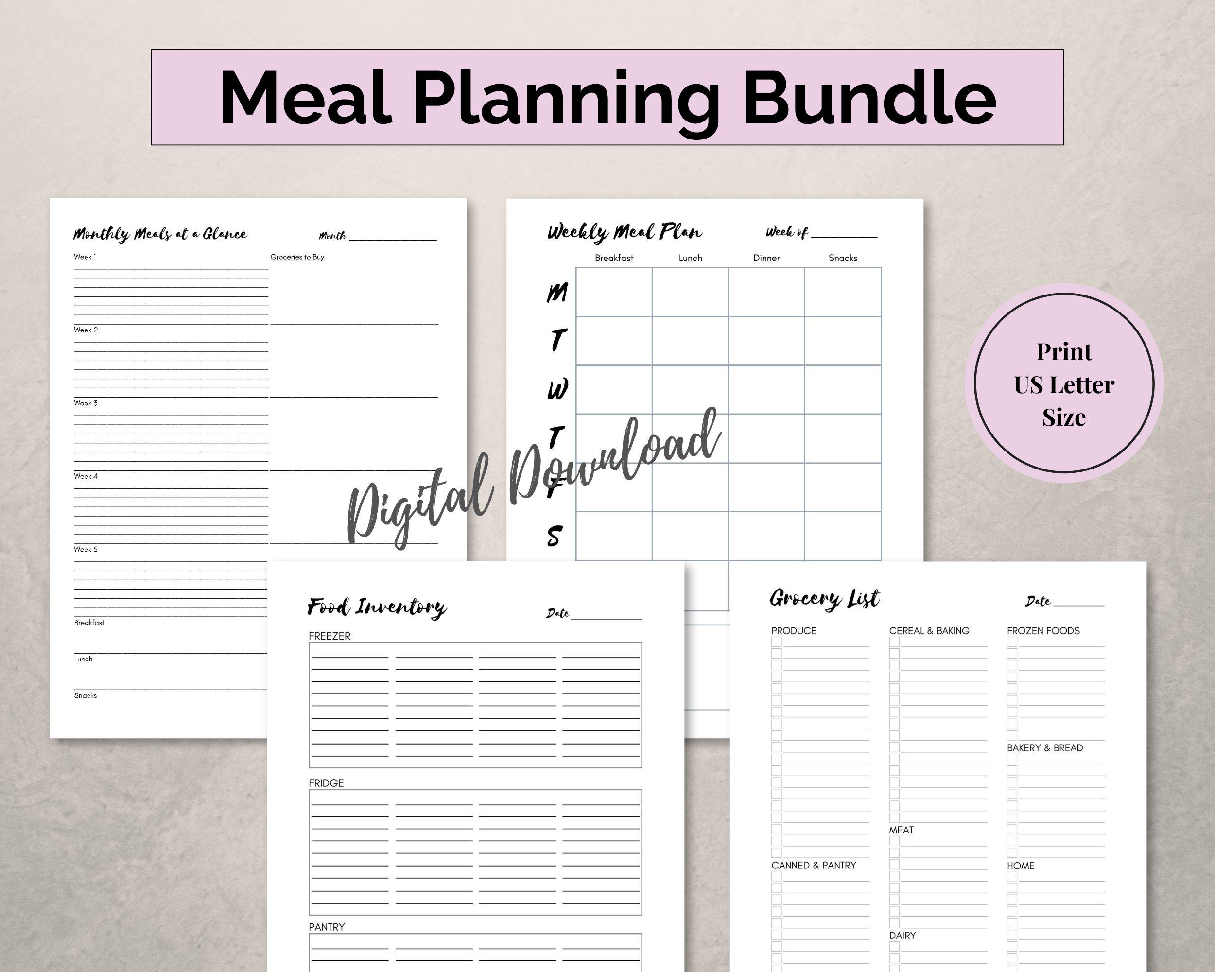 Printable Meal Prep/ Planning Bundle, Weekly Meal Planner, Monthly Meal ...