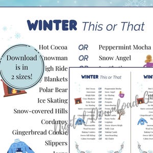 Winter Printable Game This or That Game Winter Digital This or That Party Game Holiday Printable Winter Family Fun Game Office Holiday Fun