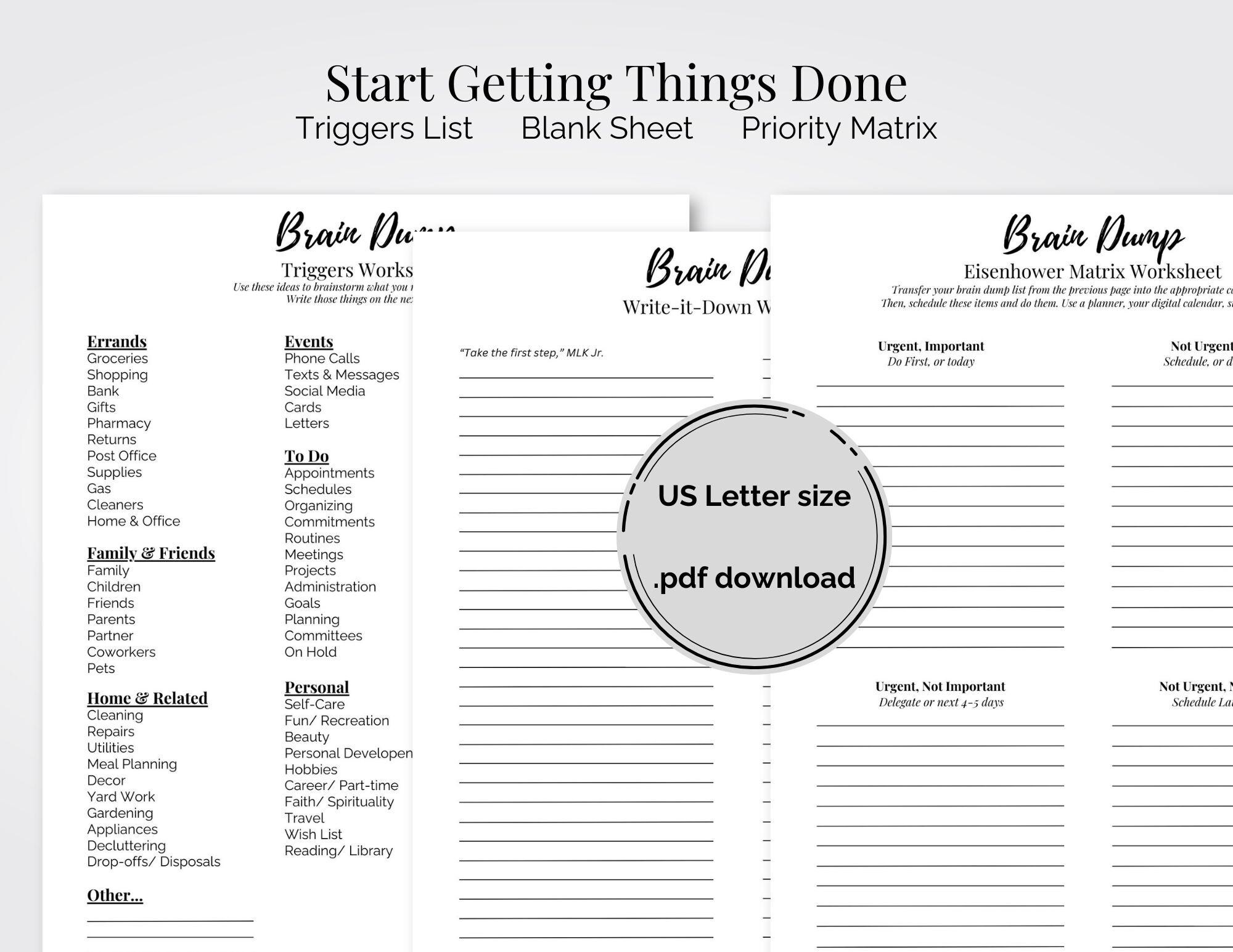 Brain Dump Template Priority Matrix Worksheet Get Stuff Done Worksheet ...
