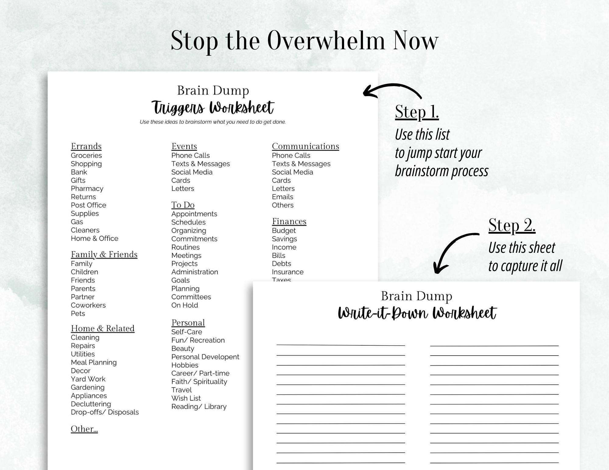 Brain Dump Printable Bundle: Priority Matrix, Trigger List (PDF) - Etsy