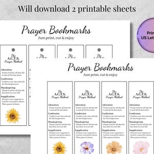 Peut inclure: Marque-pages de pri&egrave;re imprimables avec des illustrations florales. Les marque-pages pr&eacute;sentent la m&eacute;thode de pri&egrave;re A.C.T.S., qui signifie Adoration, Confession, Action de gr&acirc;ce et Supplication.