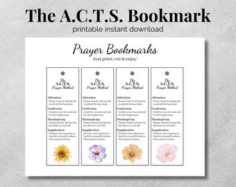 ACTS Prayer prompt Bookmark Printable, Christian Prayer Guide (PDF), Set of 4